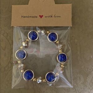 Blue and Gold Beaded Bracelet